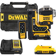 DEWALT 18V XR 3 x 360° zelený laser s diaľkovým ovládaním, 1x 2,0 Ah