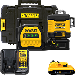 DEWALT 12V/18V XR 3 Líniový 360° krížový samonivelačný laser , 1x 2,0 Ah
