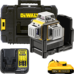 DEWALT 10,8V 3 Líniový 360° krížový samonivelačný laser - zelený, 1x 2,0 Ah - 12 V