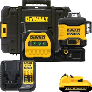 DEWALT 12V/18V XR 3 Líniový 360° krížový samonivelačný laser , 1x 2,0 Ah