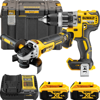 DEWALT 18V XR Aku sada vŕtačky DCD796 a uhlovej brúsky 125mm DCG405, 2x 5,0 Ah
