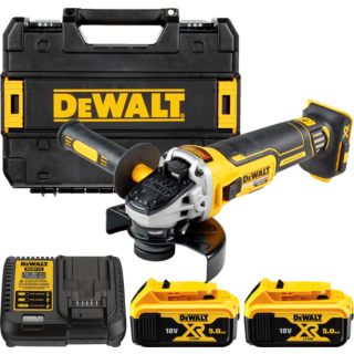 DEWALT 18V XR 125 mm aku uhlová brúska s posuvným spínačom, 2x 5,0 Ah