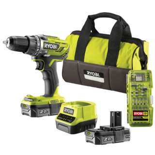 RYOBI 18V ONE+™ Aku vŕtačka bez príklepu + sada bitov a taška
