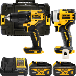 DEWALT 18V XR Aku sada vŕtačky DCD709 a rázového uťahováku DCF809 1/4", 2x 4,0 Ah