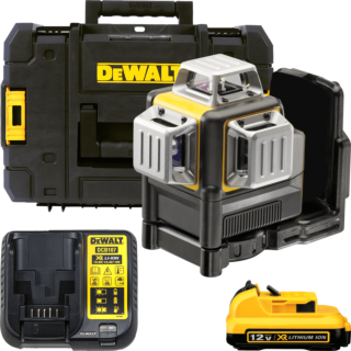 DEWALT 10,8V 3 Líniový 360° krížový samonivelačný laser - zelený, 1x 2,0 Ah - 12 V