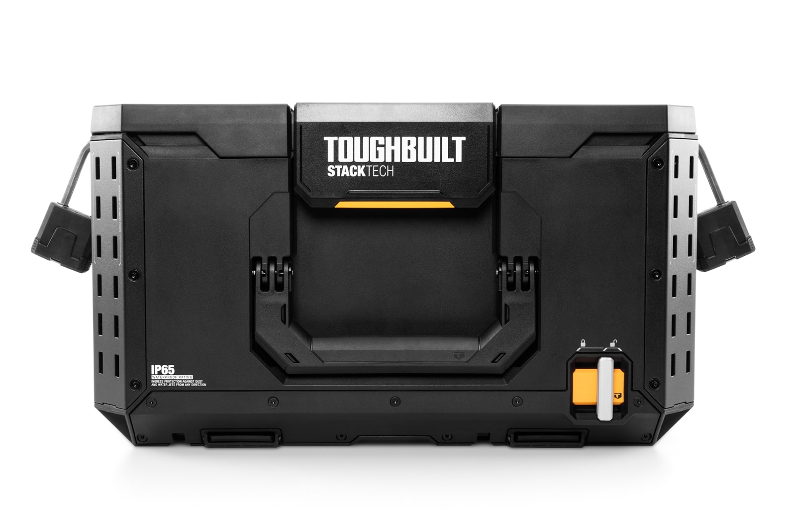 ToughBuilt StackTech box zabezpečený dvoma visiacimi zámkami.